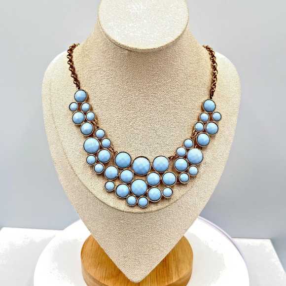 The Unbranded Brand Jewelry - Vintage Retro Sky Blue Cabochon Bib Statement Necklace Gold Tone Geo Bubbles